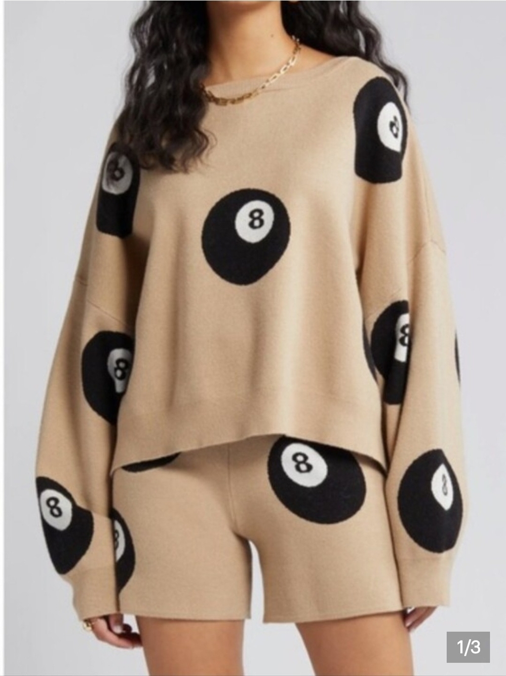 Dressed In LALA size 3x Beige 8-Ball Print Women's Sweater Set